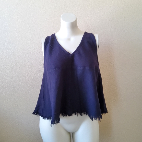 Indigo Rein Linen Blend Split Open Back Tank Top Navy Blue New - Picture 4 of 11